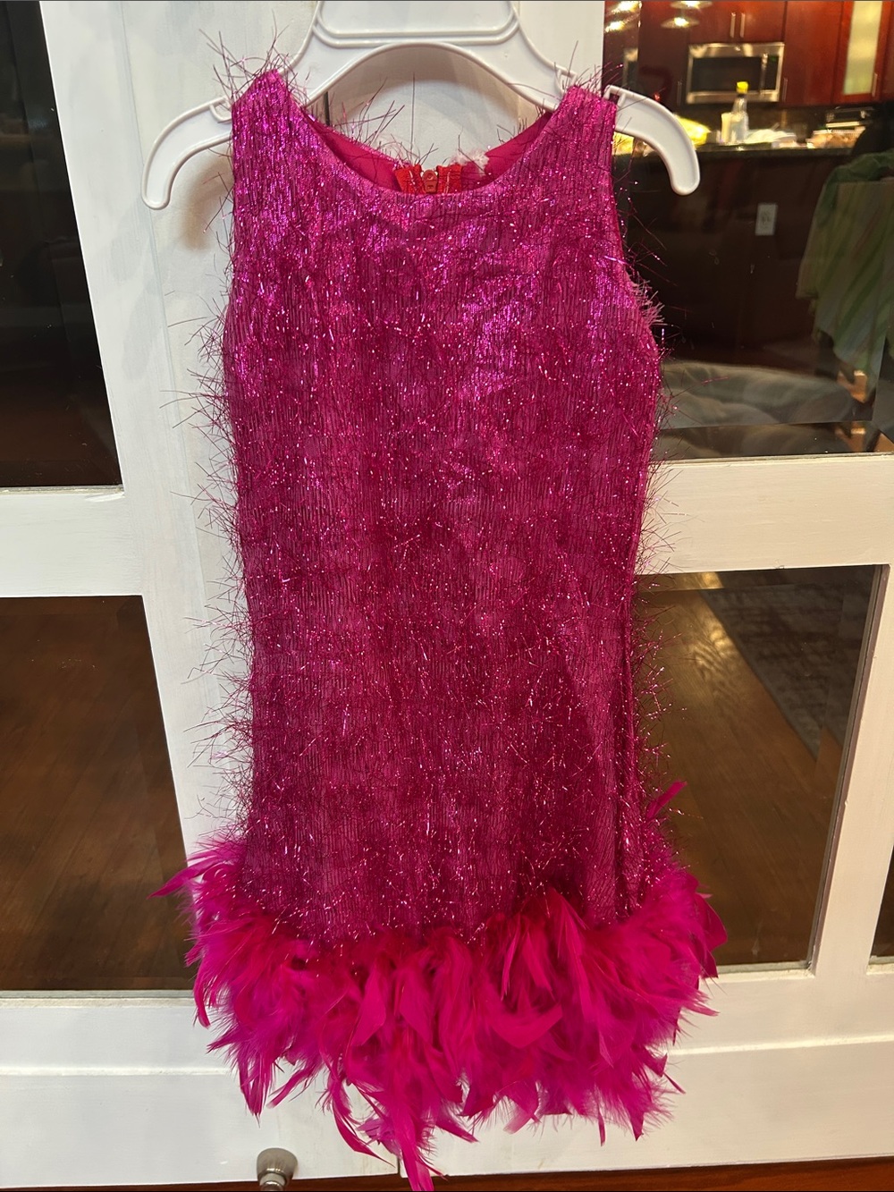 Barbie Fuchsia Glitter Feather-Trim Dance Dress